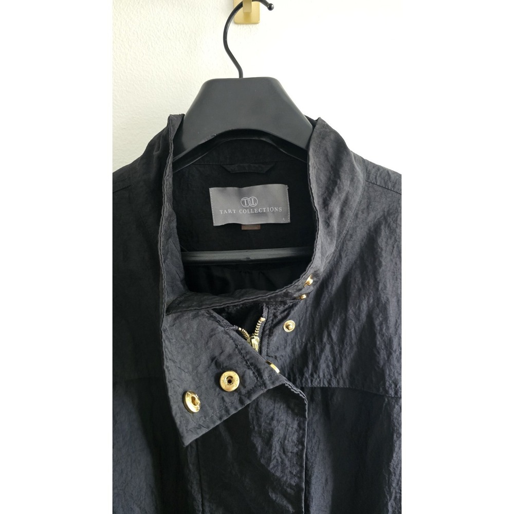 Tart Collection Black Utility Jacket Gold Zip Pockets Lightweight Women's Coat L - Picture 3 of 5